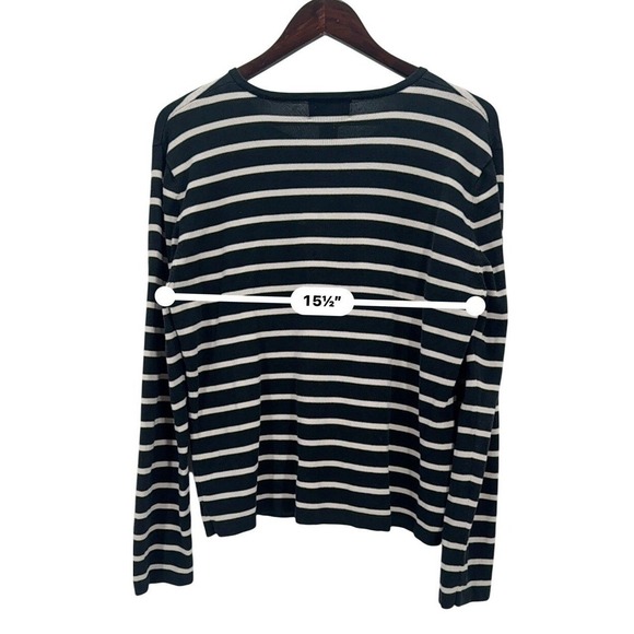 LAUREN Ralph Lauren Womens Silk Blend Black Beig Stripe Cardigan Sz-Lg Button Up - Picture 4 of 9